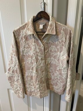 Tapestry/textured Coldwater Creek Blush and Cream Floral Jacquard Jacket